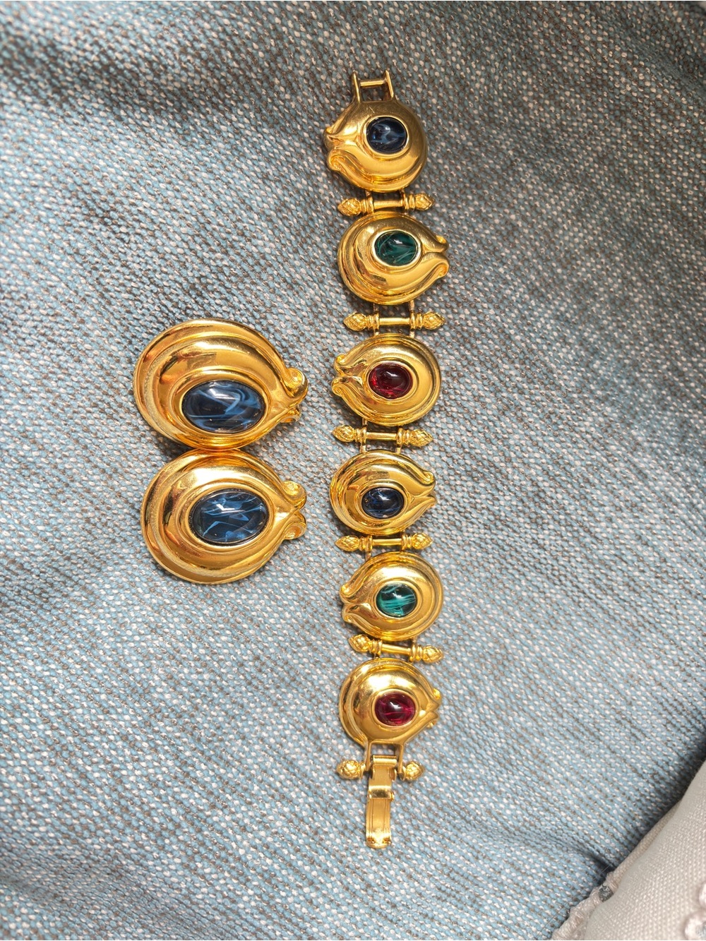 Fendi Vintage Gold-Tone Bracelet with Blue, Green & Red Cabochons